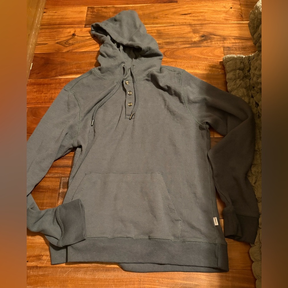 Onia‎ Waffle Knit Hoodie Medium Gray Henley Pullover